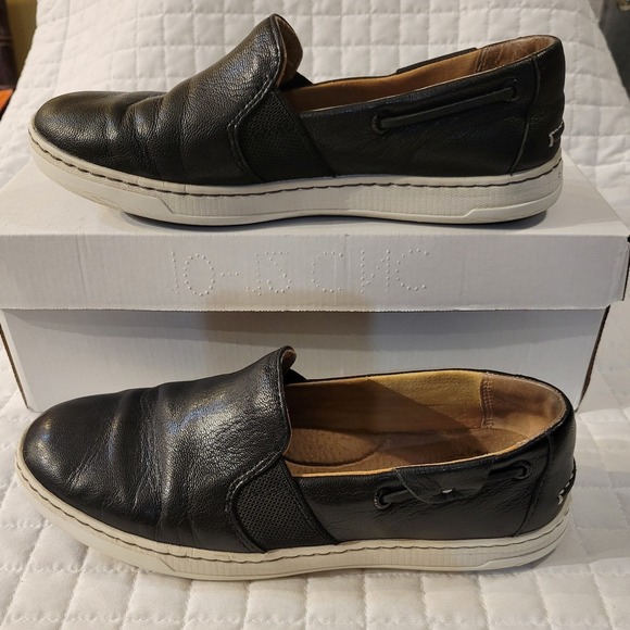 Sperry Shoes - Sperry Top-Sider Women 7M Black Leather Slip On Loafers Sneakers Streetwear Chic
